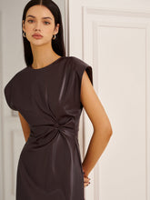 Cap-Sleeve Knotted Faux Leather Dress